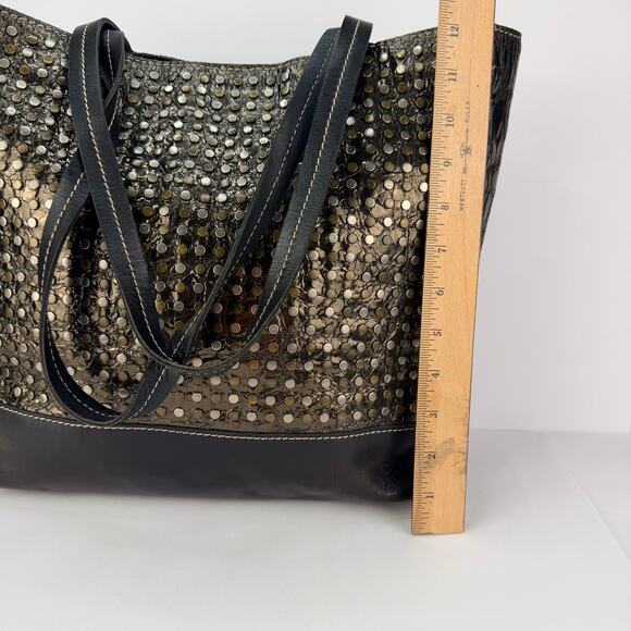 Patricia Nash 2 Tone Silver Bronze Studded Large Black Leather Shoulder tote bag - Picture 11 of 12